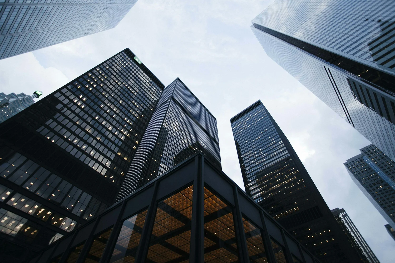 Office towers viewed from street level